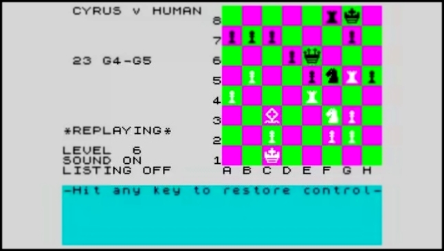 IS Chess (ZX) vs Sargon 3 (Amiga), 0-1 
