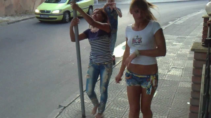 Russian girls dancing at the street